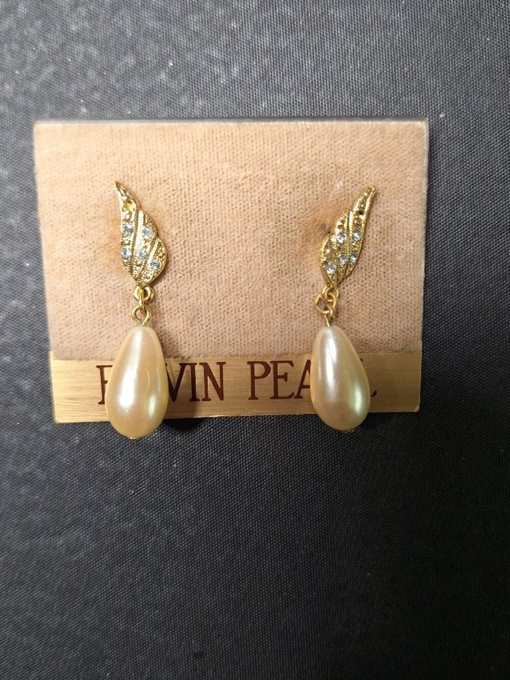 Vintage Erwin Pearl Gold Wing & Faux Pearl Drop Earrings